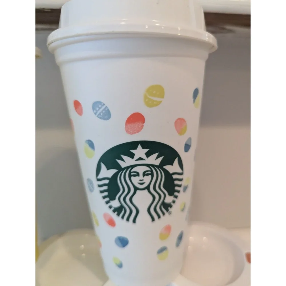 Starbucks 2018 Reusable Easter Pastel Cups Set Of 5 16oz cups W/Lids Rabbit Egg
